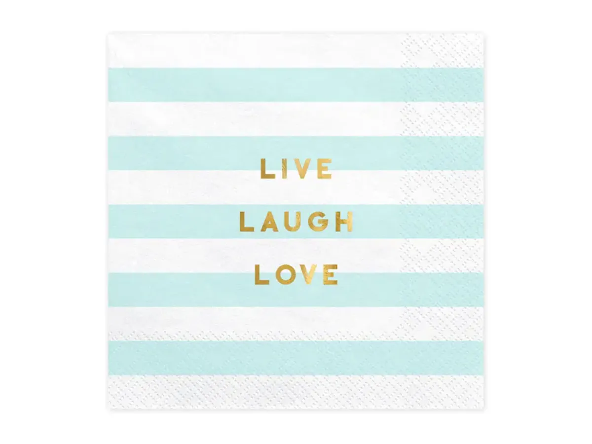 SERVIETTER – Live Laugh Love – Lyseblå og hvit – PartyDeco