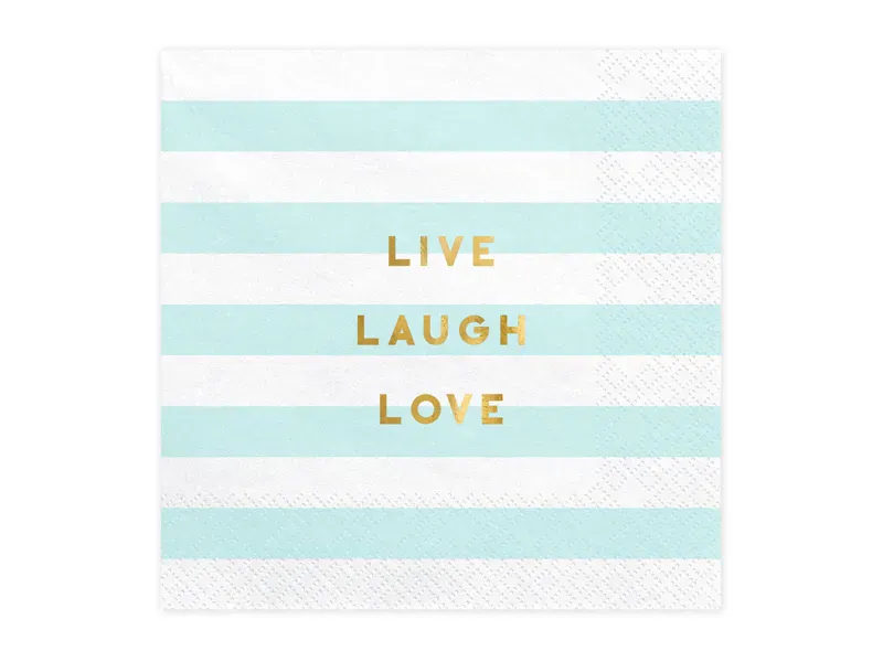 SERVIETTER – Live Laugh Love – Lyseblå og hvit – PartyDeco