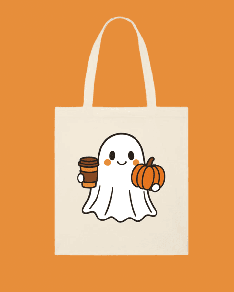 Hovedbilde TOTEBAG – Pumpkin Spice Ghost – Festligtrykk