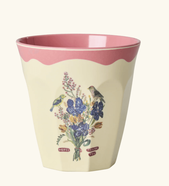 Hovedbilde MEDIUM KOPP – Fugler & Blomsterbukett – Rice x ...