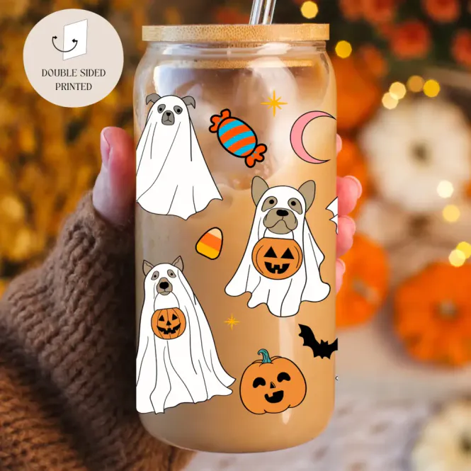Hovedbilde DRIKKEGLASS MED LOKK OG SUGERØR – Dog Ghosts – ...