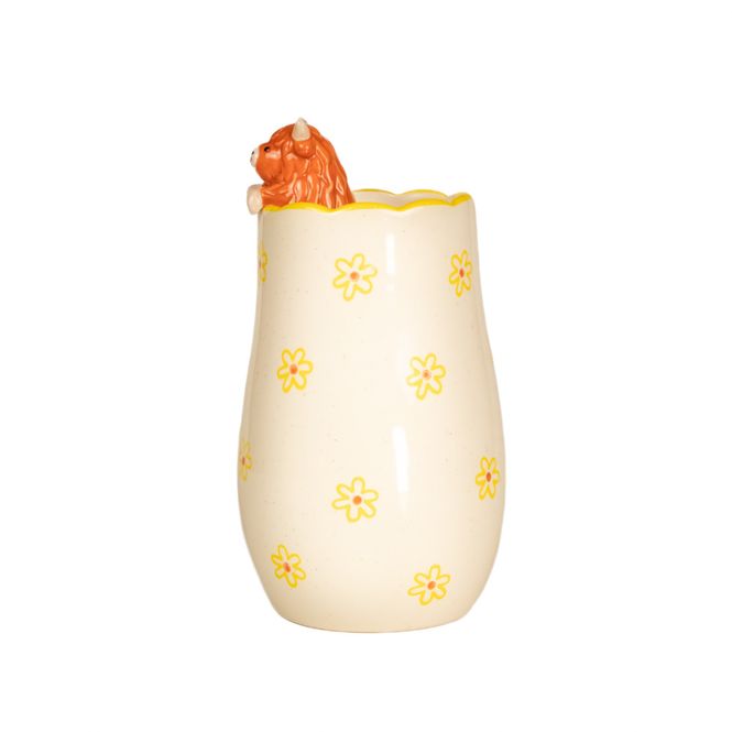 Hovedbilde VASE – Highland cow på kanten – Blomster i gul ...