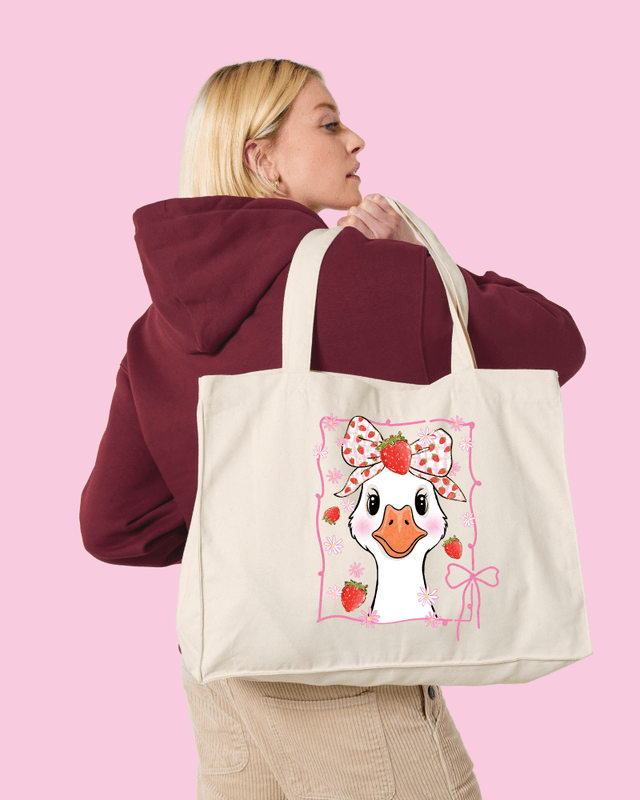 SHOPPINGBAG – Jordbærgås med sløyfe – Festligetrykk