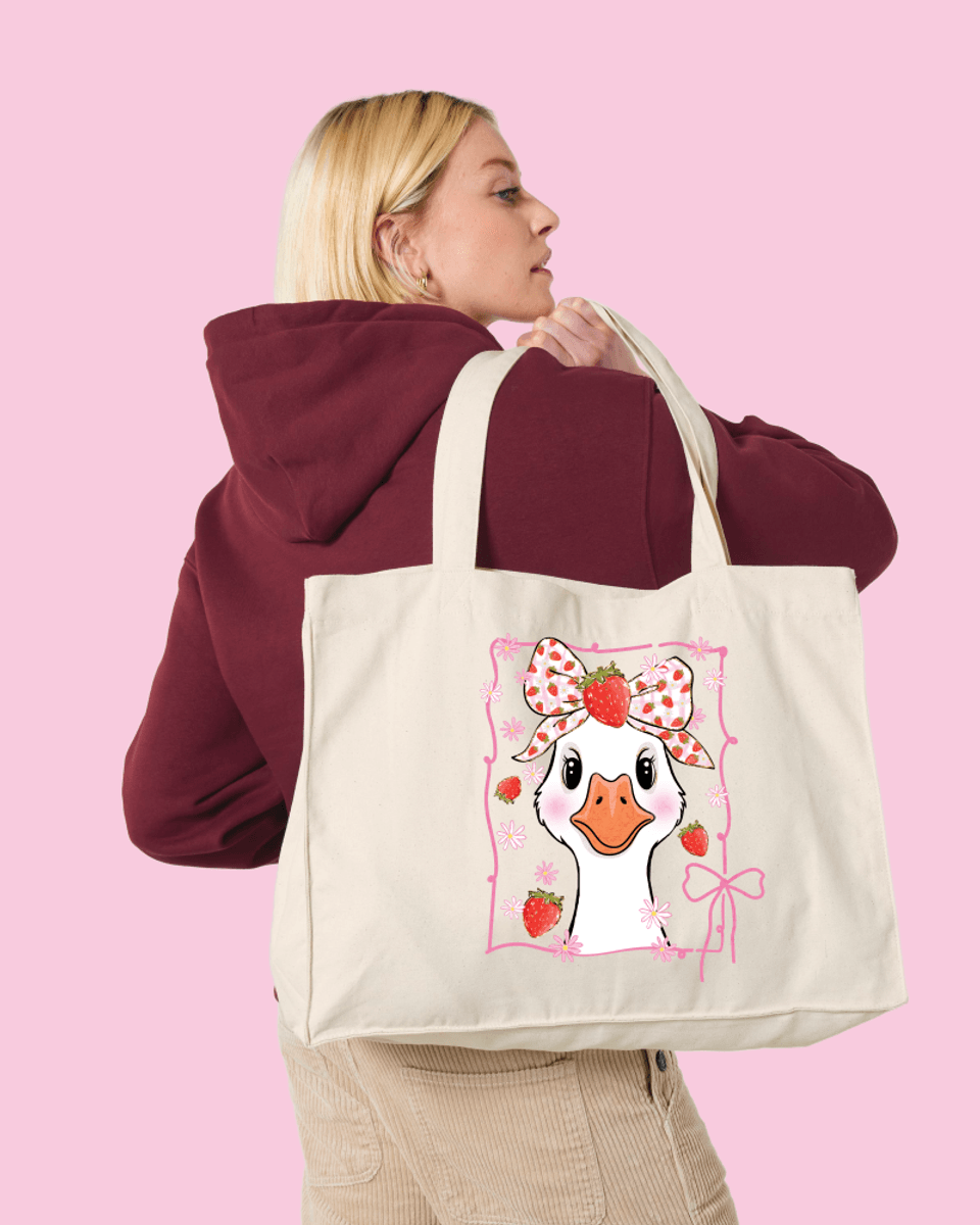 SHOPPINGBAG – Jordbærgås med sløyfe – Festligetrykk