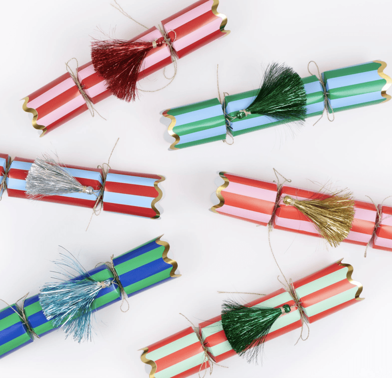 NON-SNAP CRACKERS – Striper og dusker – 6 pk – Meri Meri