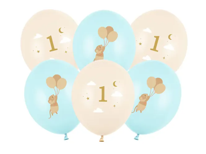 Hovedbilde BALLONGER – Mus med tall 1 – Lyseblå og beige ...