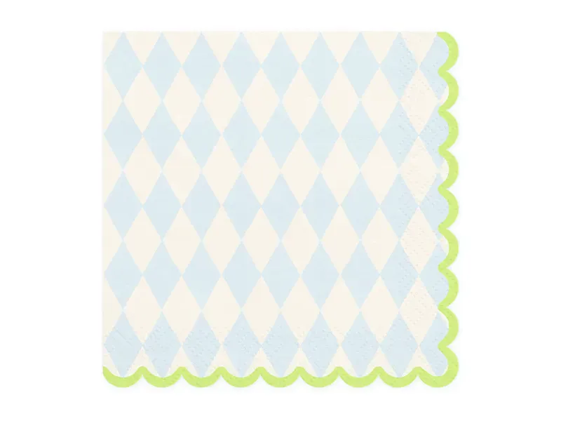 SERVIETTER – Harlekin lyseblå med grønn kant – 20 pk – PartyDeco