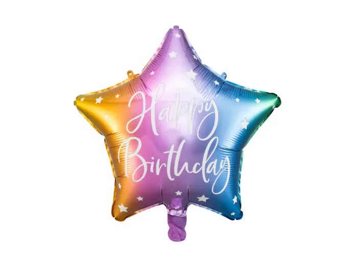 Hovedbilde FOLIEBALLONG – Happy Birthday stjerne i regnbuefarger ...
