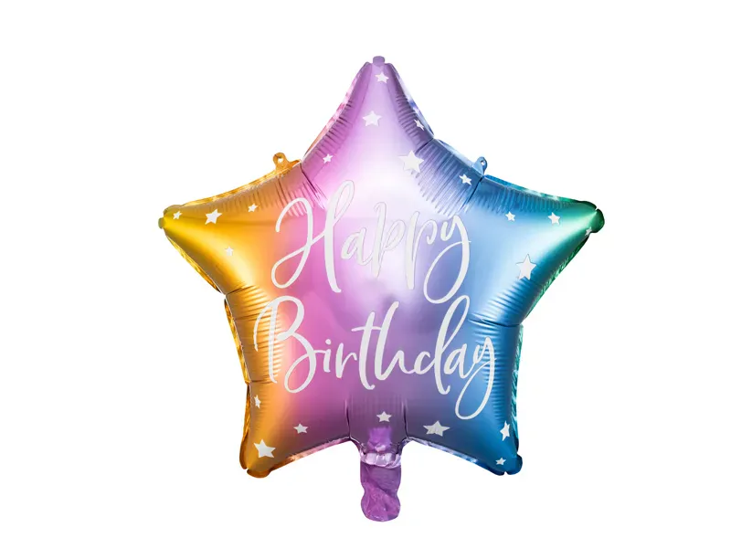 FOLIEBALLONG – Happy Birthday stjerne i regnbuefarger – PartyDeco