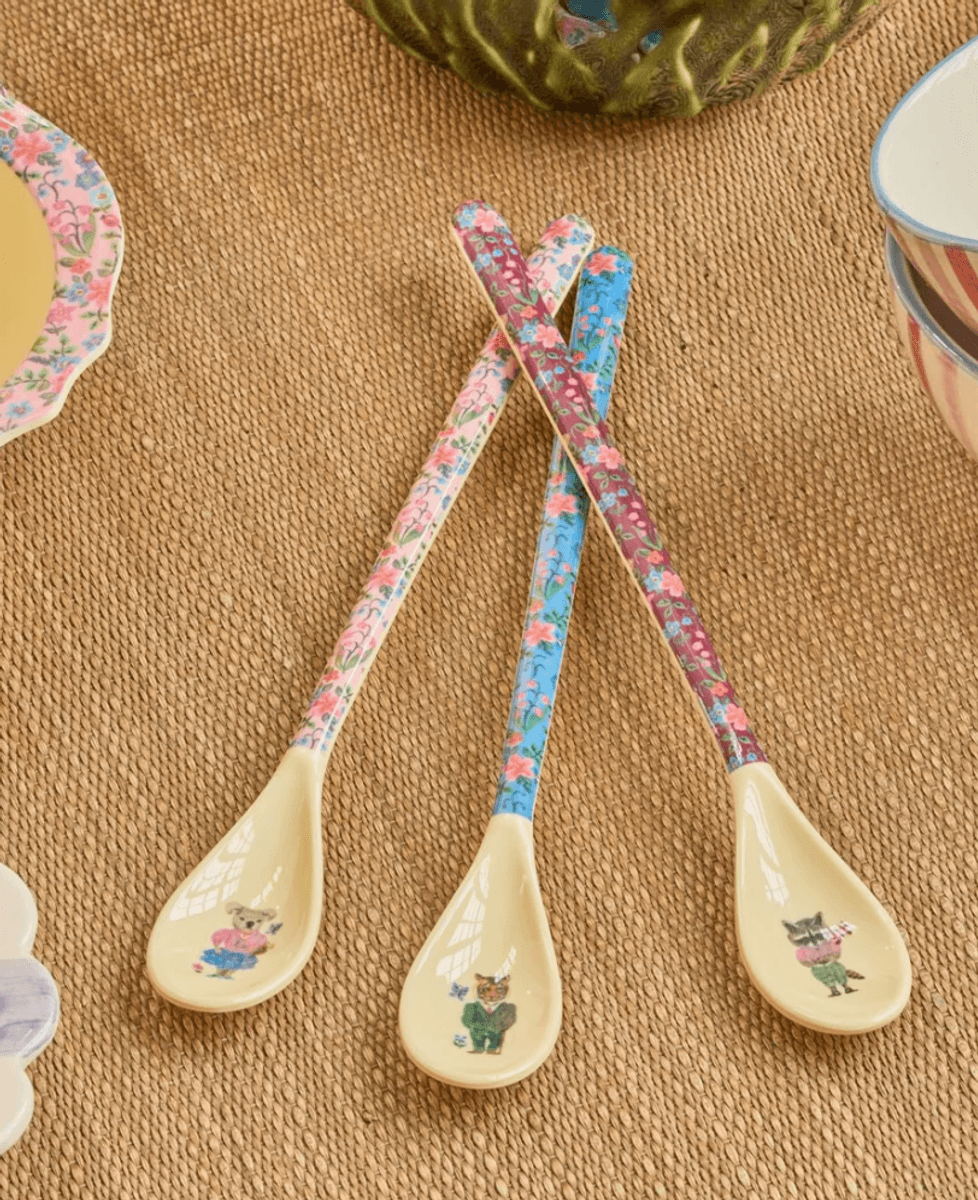 LATTE-SKJEER – Koala, vaskebjørn og tiger – 3 pk – Nathalie Lété x Rice