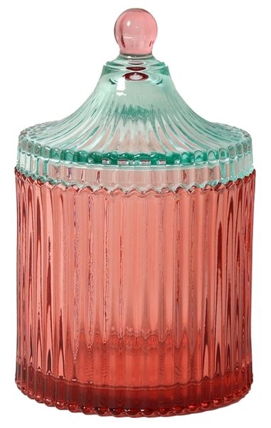 Bilde av MEDIUM GLASSKRUKKE MED LOKK -  m/striper, Rød /Lys Mint