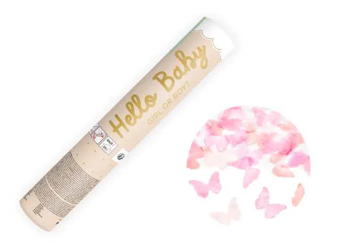 Hovedbilde KONFETTIKANON – Sommerfugler rosa – 20 cm ...