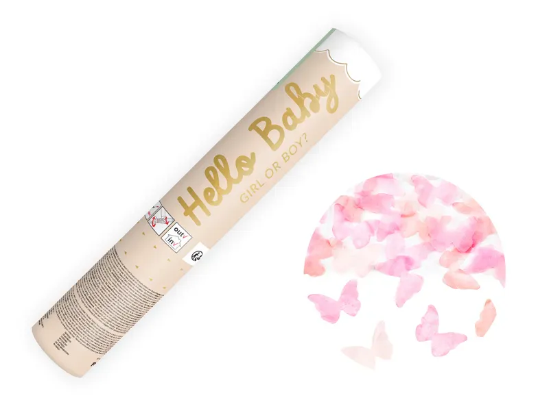 KONFETTIKANON – Sommerfugler rosa – 20 cm – PartyDeco
