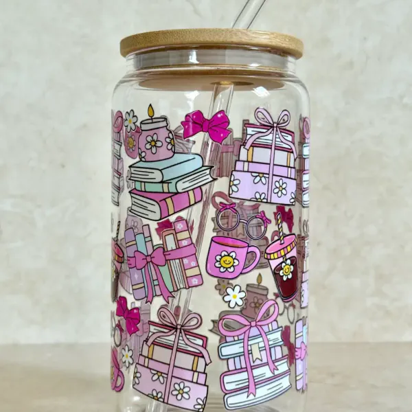 Hovedbilde DRIKKEGLASS MED LOKK OG SUGERØR – Coquette Books ...