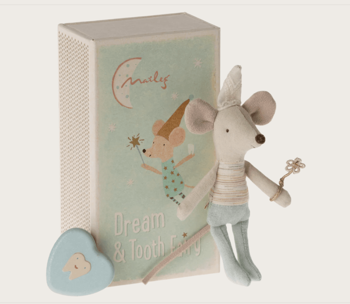 TANNFE-MUS LILLEBROR – Blå med eske – Maileg