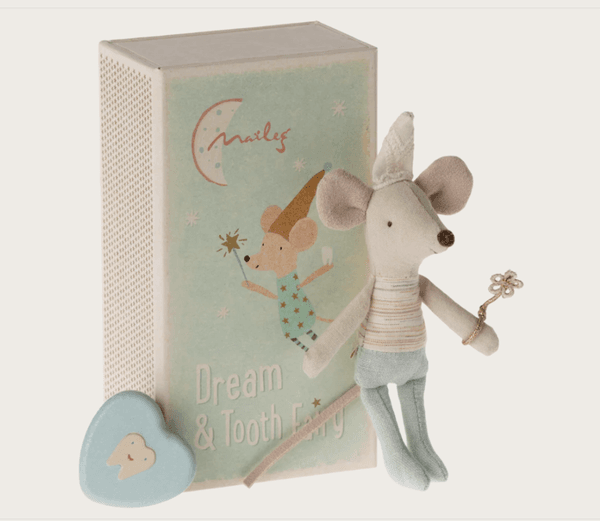 Hovedbilde TANNFE-MUS LILLEBROR – Blå med eske – Maileg