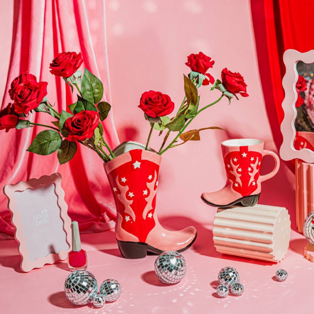VASE - Cowboy Støvler - Rosa / Rød - Sass & Belle