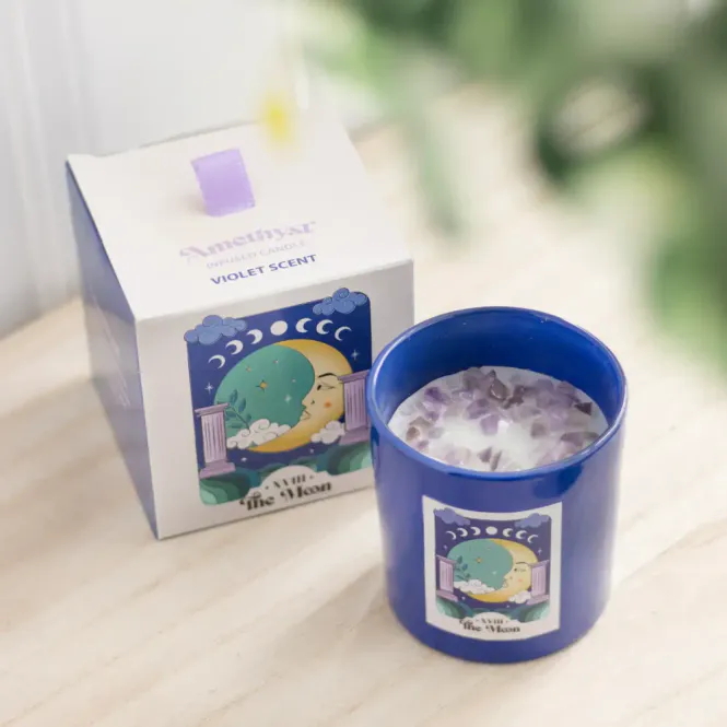 Hovedbilde STEARINLYS MED KRYSTALLER – The Moon med ametyst ...