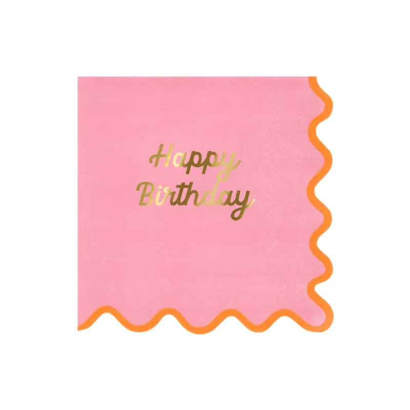 SERVIETTER – Happy Birthday med bølgekant – 16 stk – Meri Meri