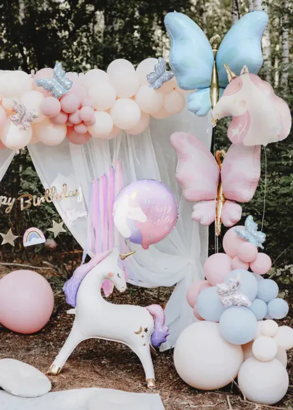 FOLIEBALLONG – Happy Birthday Enhjørning – Lilla & Rosa – PartyDeco