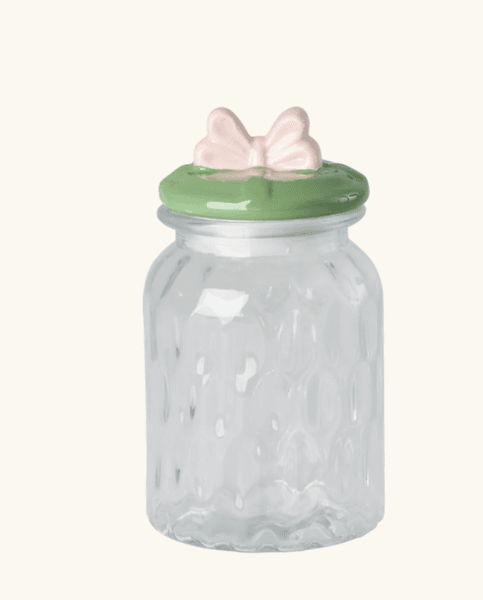 Hovedbilde MEDIUM KRUKKE – Grønn med rosa sløyfe – Rice