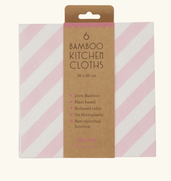 Hovedbilde BAMBUS KJØKKENKLUTER – Rosa striper – 6 pk ...