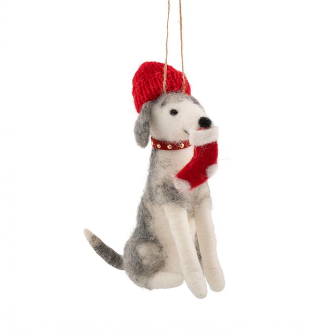 Hovedbilde JULETREPYNT – Husky med julestrømpe – Sass & ...