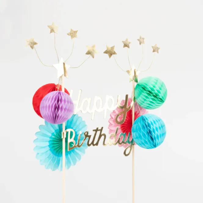 Hovedbilde KAKETOPP – Happy Birthday med stjerner og honeycomb ...